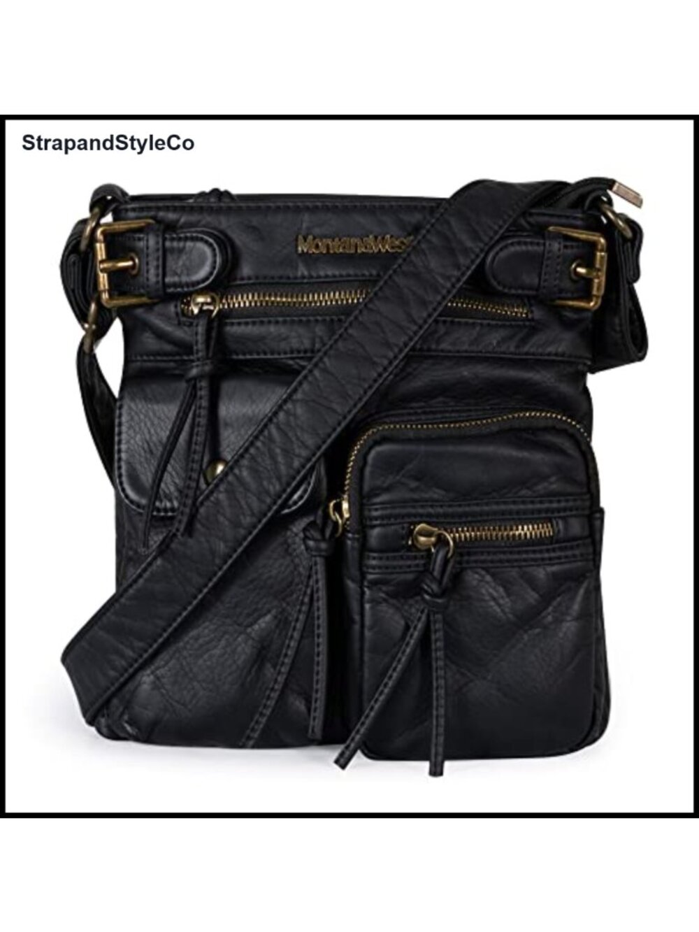 Washed PU Leather Crossbody Bag Multi Pocket Everyday Purse
